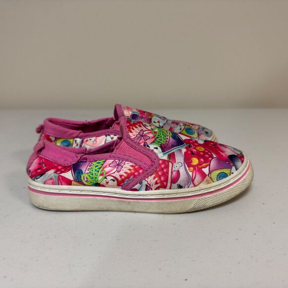 Shopkins Slip On Sneakers Girls 12 Pink Play Shoes Casual Canvas No tie Spring - Picture 2 of 8